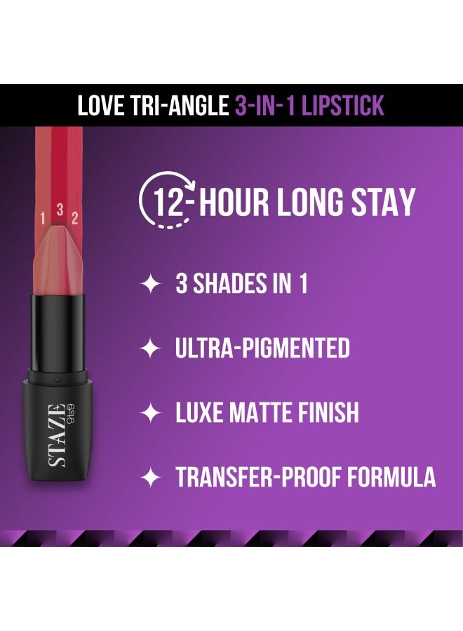 Staze 9to9 3 in 1 Lipstick | 3 Unique Shades in 1 | 12 HRS Long Lasting, Transferproof | Non-drying Formula with Intense Color Payoff | 03 Caramel Rose | 3.8 g - Image 4